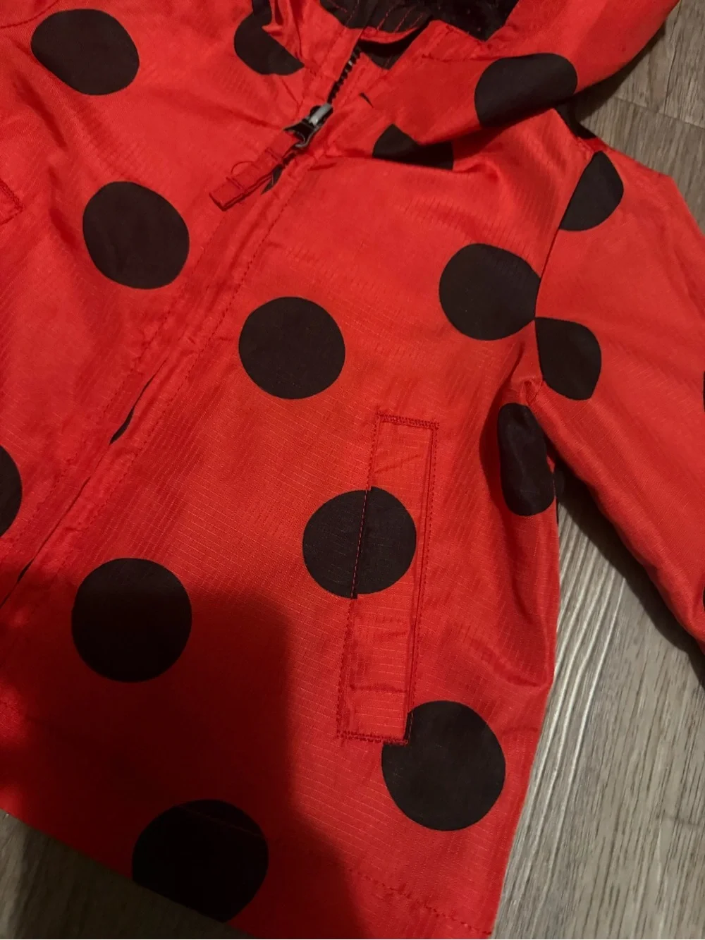 Kids Red Ladybug Polka Dot Hooded Raincoat- 12 month
